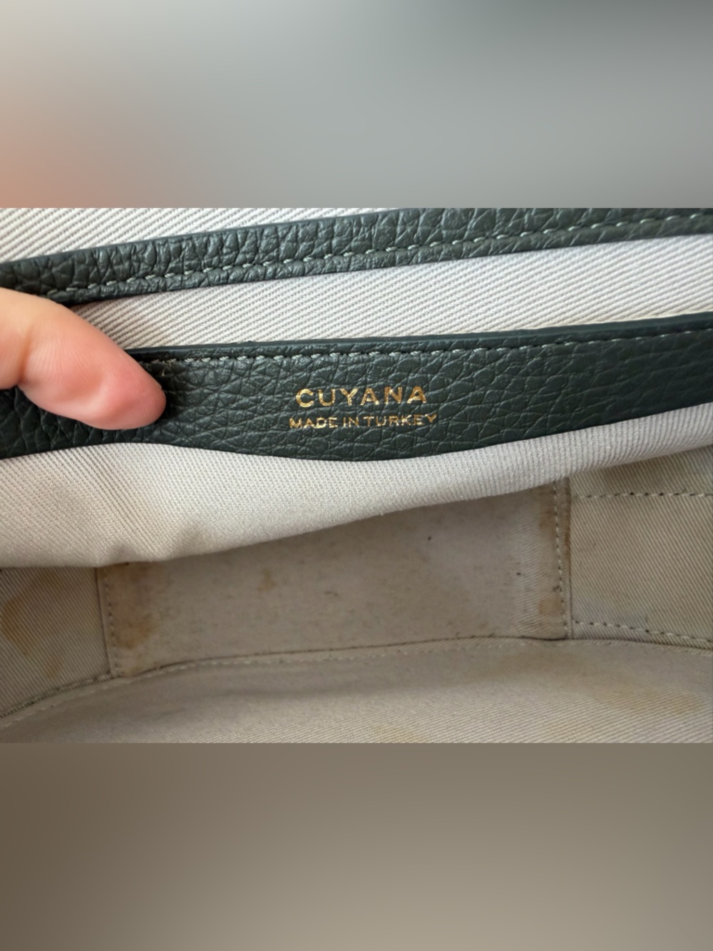 Cuyana Top Handle Leather Oval Crossbody Bag in Dark Olive - Picture 7 of 12